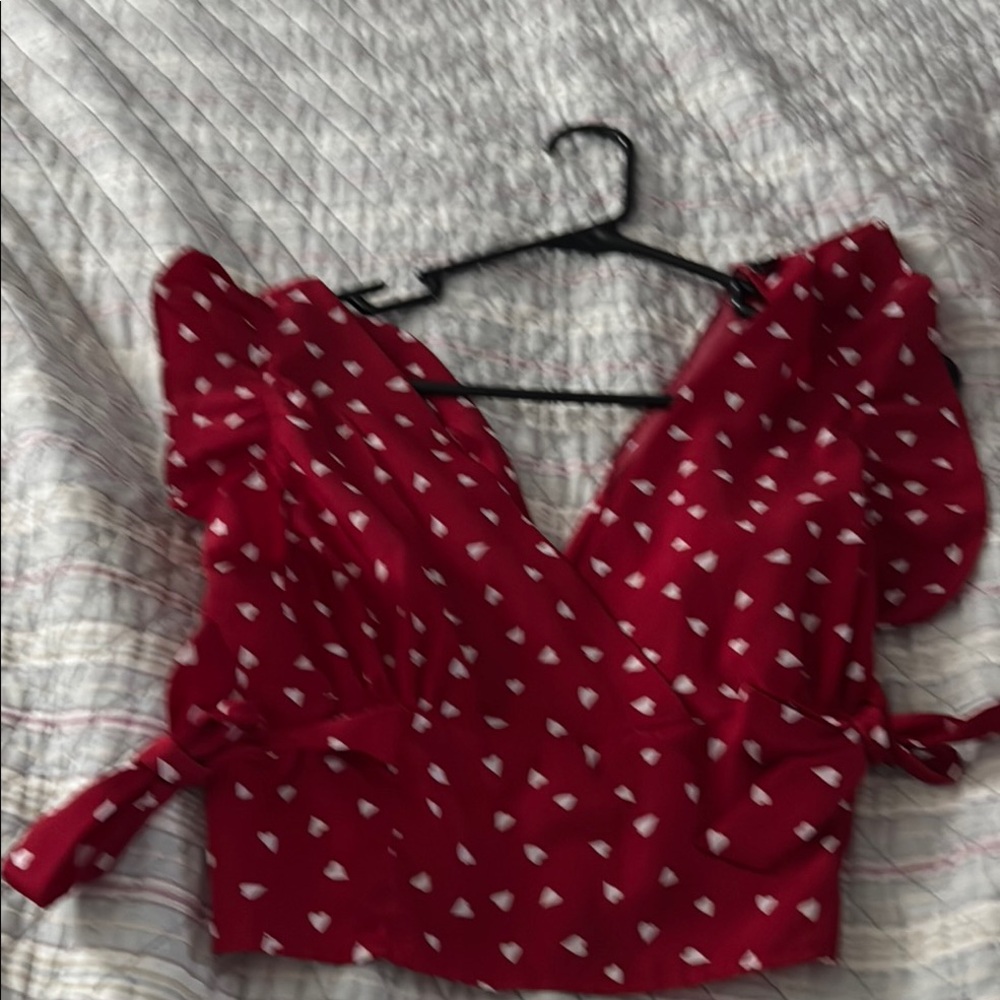 Nasty Gal Red and White Flutter Sleeve Crop Blouse